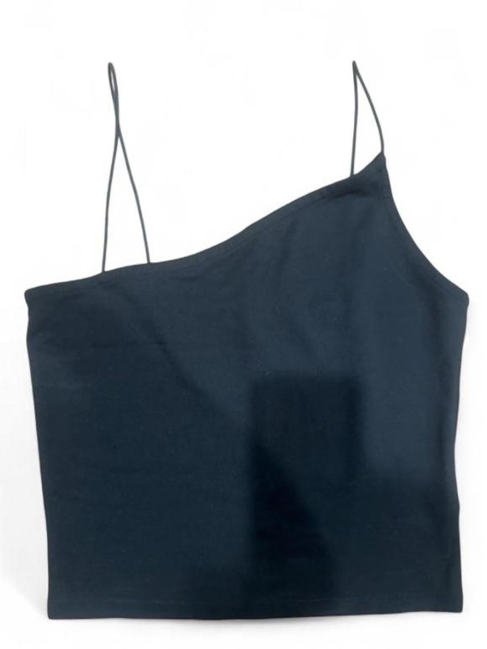 Asymmetric One-Shoulder Spaghetti Strap Tank Top - Black